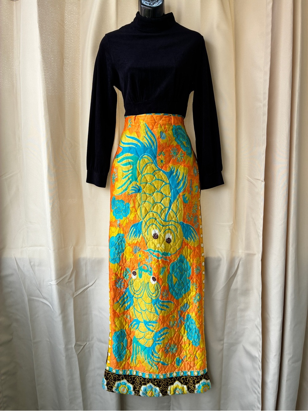 vintage 60s Mr Jac JR by Martin Marks Quilted Koi Fish Dress Small